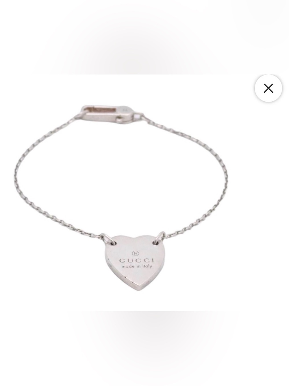 Authentic Gucci Sterling Silver Trademark Heart Bracelet Size 18 (7.09") W/ COA